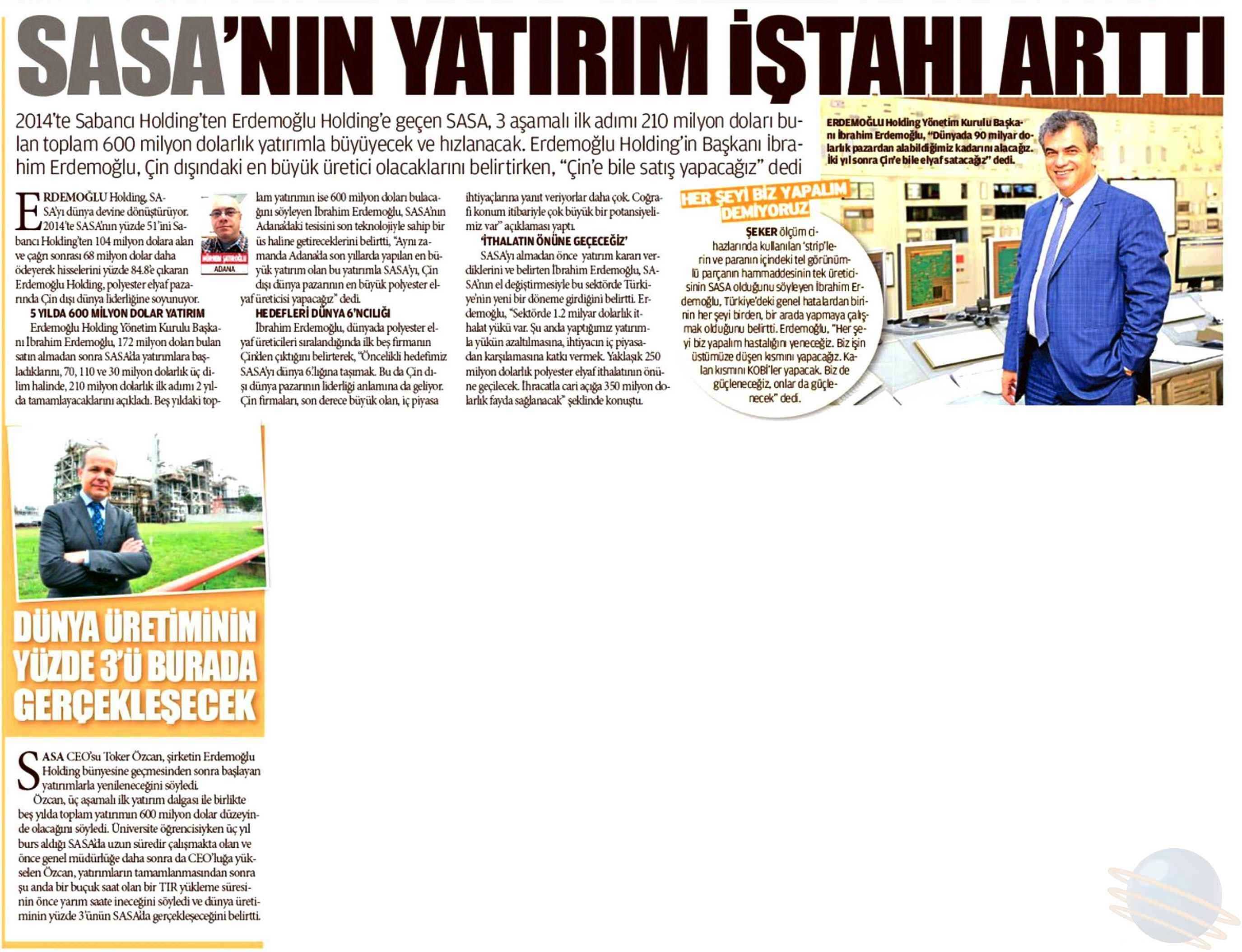 Blog yazısı SASA"nın Yatırım İştahi Arttıiçin resim