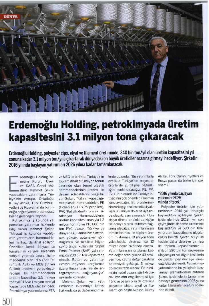 Blog yazısı Erdemoğlu Holding, petrokimyada üretim kapasitesini 3.1 milyon tona çıkaracakiçin resim